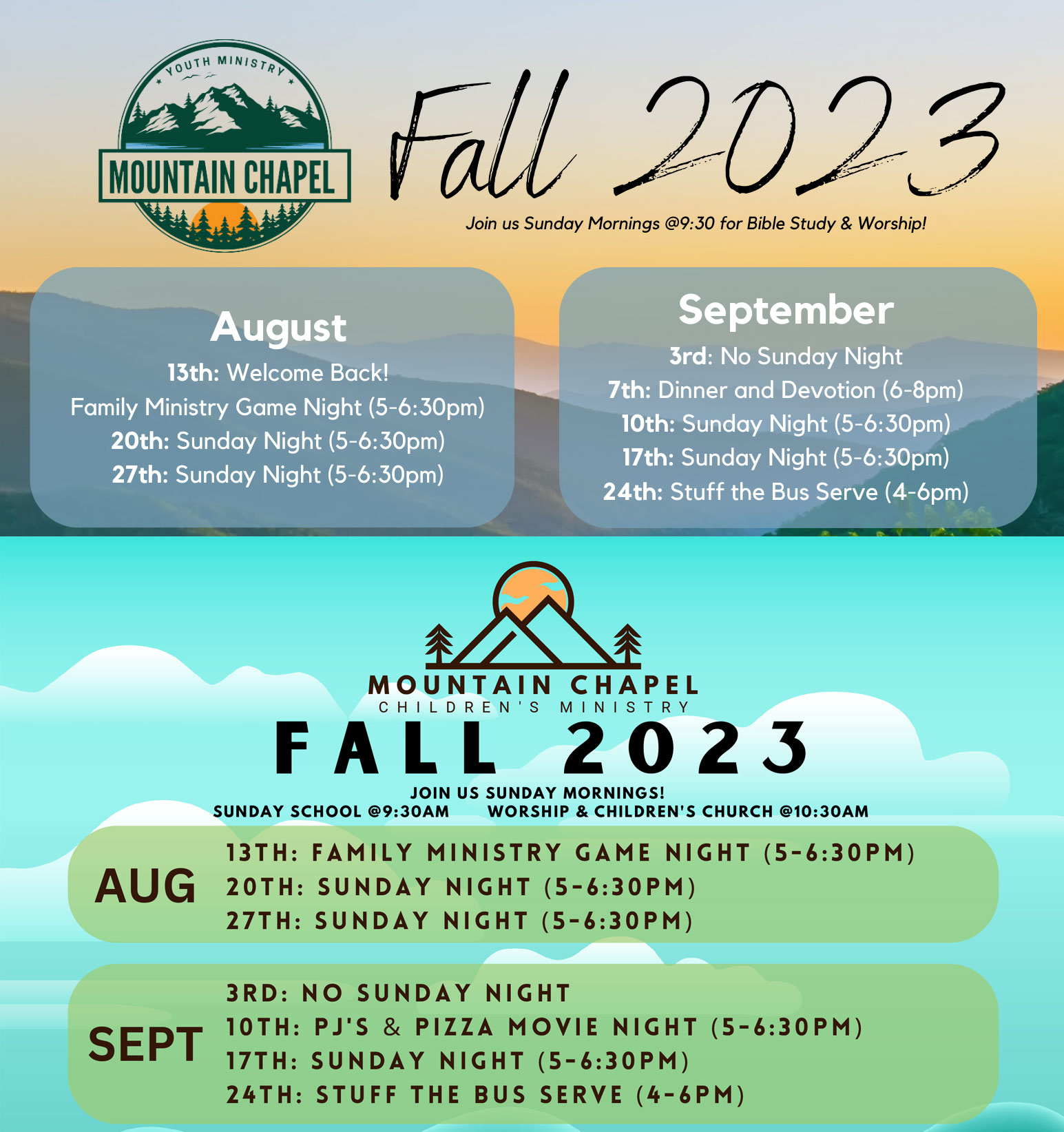 Youth and Children’s Ministry Fall Calendars!